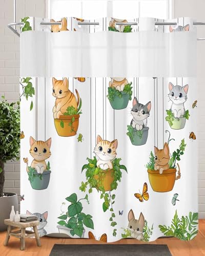Premium No Hooks Shower Curtain Set with Liner