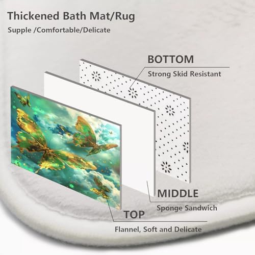 4 PCS Green Butterfly Shower Curtain Sets