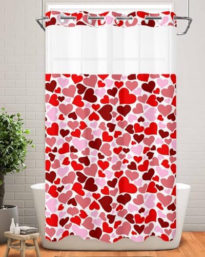 Perfect Matching Valentines Love No Hook Shower Curtain Set for Home Bathroom