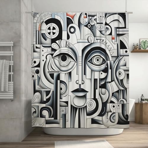 Abstract Face Boho Shower Curtain Set72x72 in