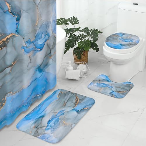 Gibelle 4-Piece Bathroom Set with Bath Curtain Rugs More