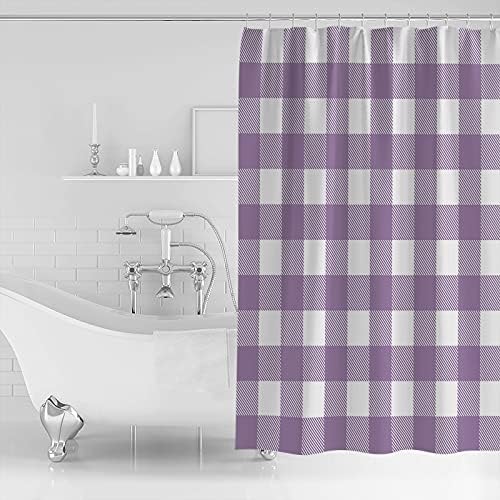TocaHome 60x72in Purple and White Tartar Plaid Waterproof Shower Curtain Set