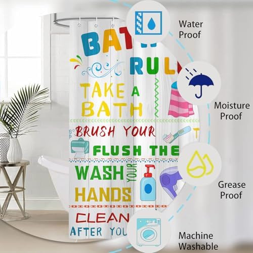 4PCS Kids Shower Curtain Set with Funny Rules and Non-Slip Mats