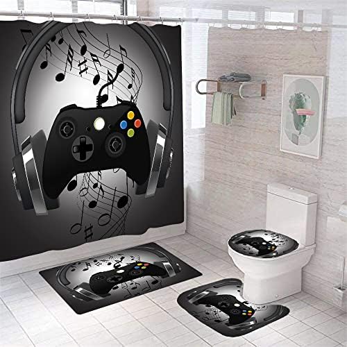 Gaming Shower Curtain Set for Boys 72x72 Black Waterproof
