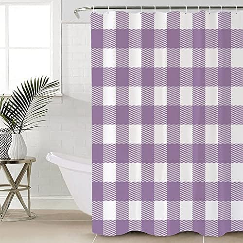 TocaHome 60x72in Purple and White Tartar Plaid Waterproof Shower Curtain Set