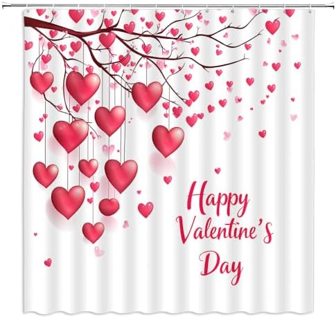 Bathroom Valentines Day Shower Curtain Pink Heart 70x70 Red