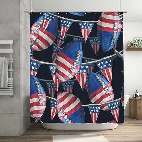 USA Star Flags American Football Shower Curtain 72x72 Inches with Hooks