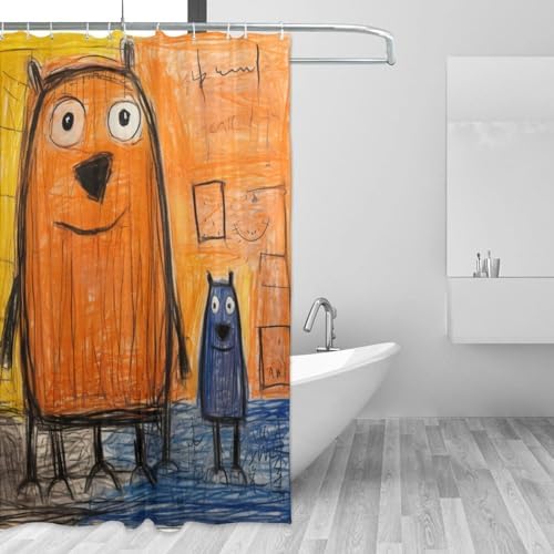DAOWANGZUO Crayon Drawing shower curtain set Boho theme with 12 hooks
