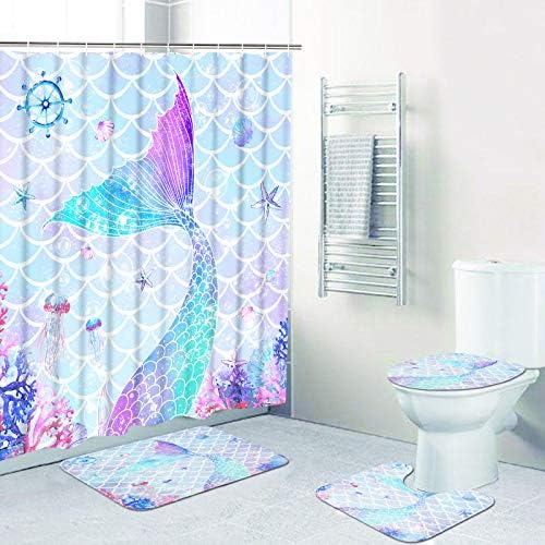 Perfect 4-Piece Mermaid Bathroom Set for Kids with Non-Slip Rugs