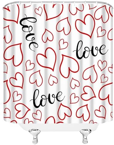 Love Heart Shower Curtain Set with Hooks 70x70 Inch