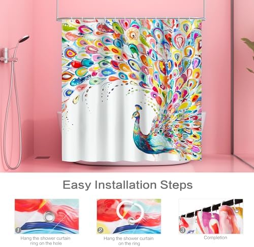 Vimorco Watercolor Peacock Shower Curtain