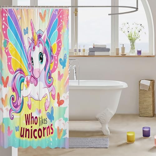Erosebirdal Rainbow Unicorn Bath Curtain for Kids