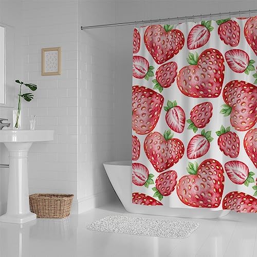 Hapuxt Shower Curtain with 12 Hooks Heart Shaped Strawberries