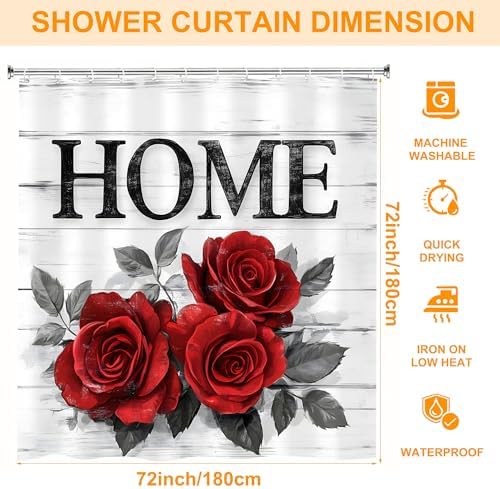 Stylish Retro Red Rose Washable Shower Curtain