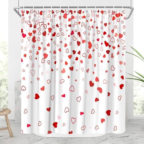 JONSEQIN Valentines Day Shower Curtain Red Heart 70x70 Inch with Hooks