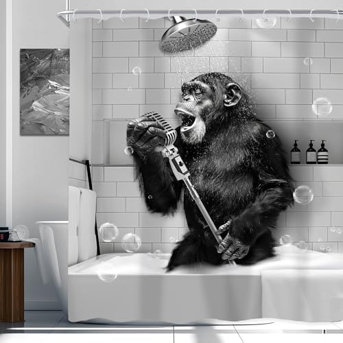 Newsely Monkey Inflatable Bath Shower Curtain 72x72 Waterproof Animal Print Expandable Set