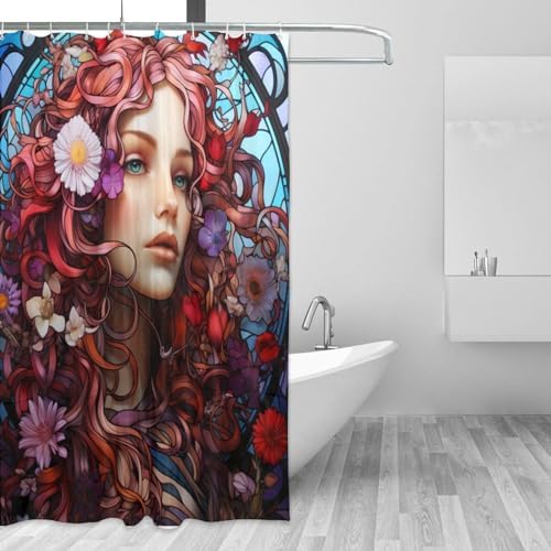 DAOWANGZUO Long Hair Girl Blue Glass Art shower curtain set
