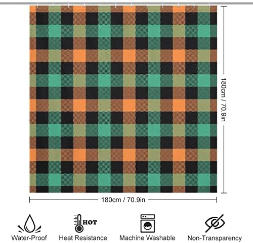 Buffalo Plaid Design 12-Hook Washable Shower Curtain
