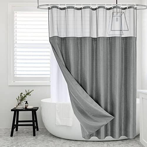 MitoVilla Grey Waffle Shower Curtain Set Luxury Heavy Duty for Relaxation