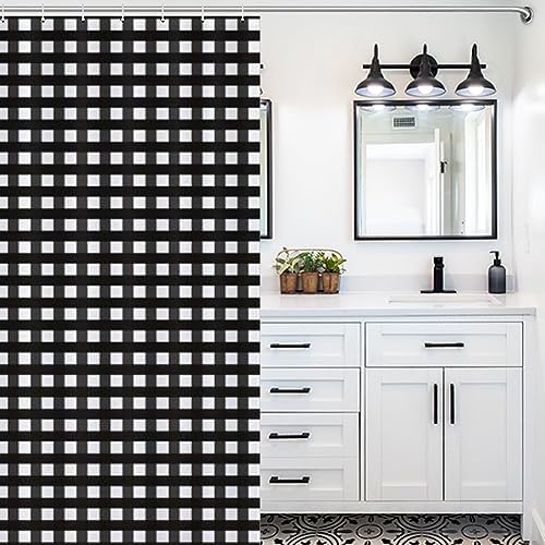 Nosarte Black Gingham Shower Curtain Set with 12 Hooks