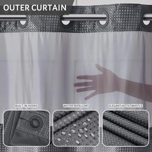 Furlinic No-Hook Waffle Weave Carpeted Shower Curtain Set