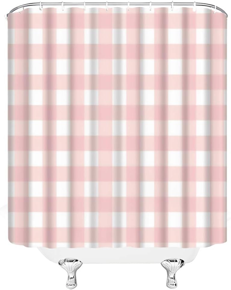 ZKJSMGS Geometric Plaid Pink White Bathroom Curtain with Ryanair Handles