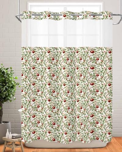 Art Deco Hotel Style Green Fruit No Hooks Shower Curtain Set 60x72