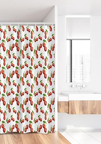 Ambesonne Cherry Design Fresh Berry Summer Green Garden Shower Curtain Set