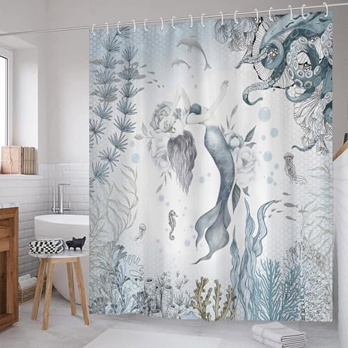 ZCHOMI Ocean-Theme Mermaid Bath Curtain 72x72 inch Perfect for Your Bathroom