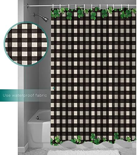 St Patricks Day 36x72 Inch Four-Leaf Clover Plaid Bath Curtain