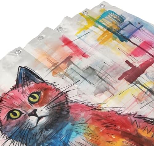 Cute Cat Shower Curtain with 12 Hooks 72x72in
