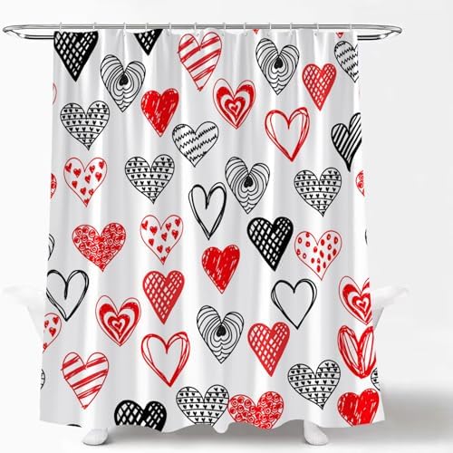 Valentine Heart Shower Curtain Red Black Abstract Design