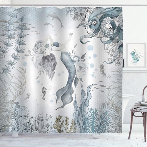 ZCHOMI Ocean-Theme Mermaid Bath Curtain 72x72 inch Perfect for Your Bathroom