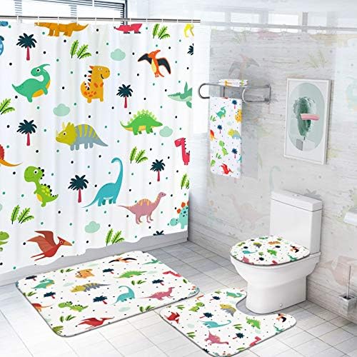 Ikfashoni 7 Piece Cartoon Dinosaur Bath Set with Rug and Towels
