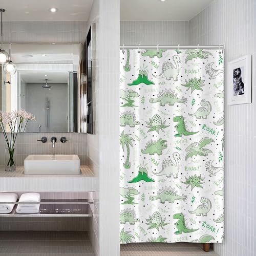 Baocicco Cute Cartoon Dinosaur Shower Curtain Set Green Animals Plants 36x72 Inches