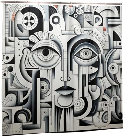 Abstract Face Boho Shower Curtain Set72x72 in