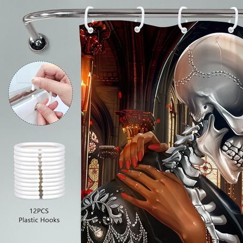 Valentines Day African American Goth Skeletonshower Curtain for Women Romantic Black