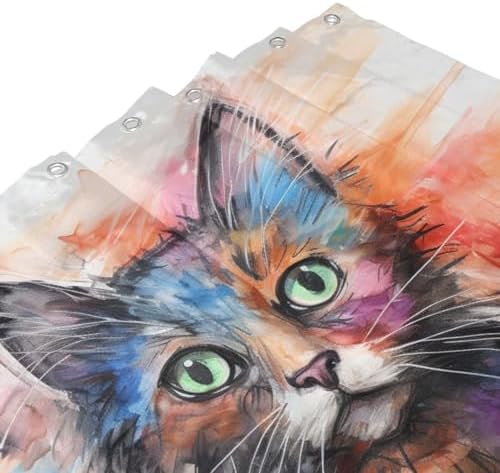 Cute Cat Shower Curtain Set with 12 Hooks 72x72in 1