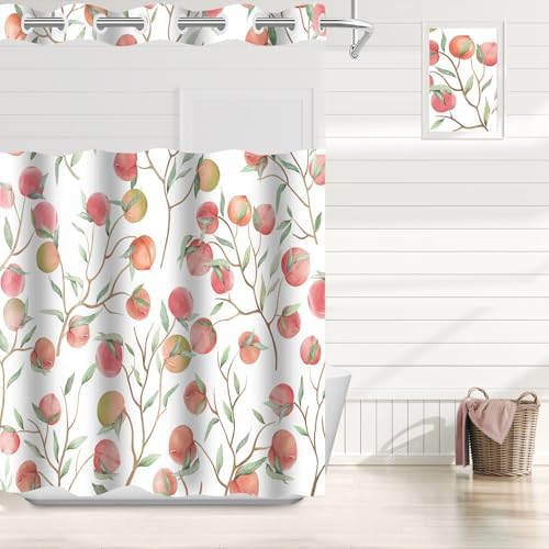 Charming Peach Shower Curtain Set with Fabric Liner for Your Bathroom