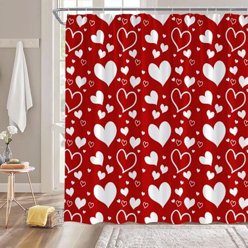 A Star Design Valentines Shower Curtain Red White Heart Set 70x70cm