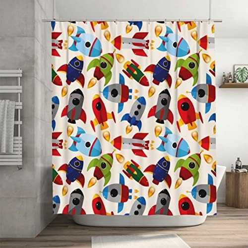 Alyyydff 72x72 Inch Cartoon Spaceship Shower Curtain with Hooks