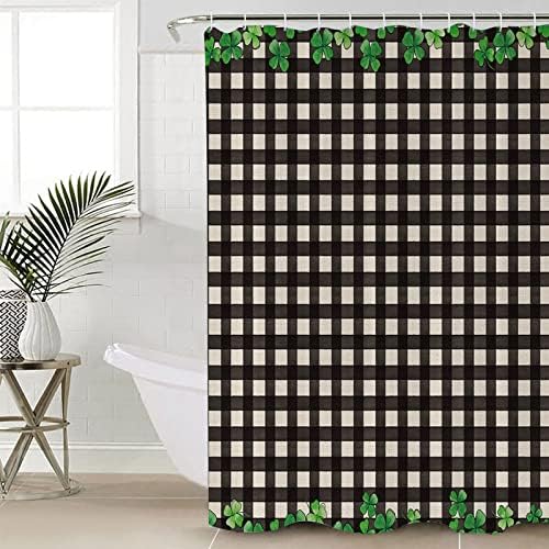 St Patricks Day 36x72 Inch Four-Leaf Clover Plaid Bath Curtain