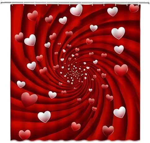 Valentines Day Retro Groovy Red Heart shower curtain 70x70 inches with 12 hooks