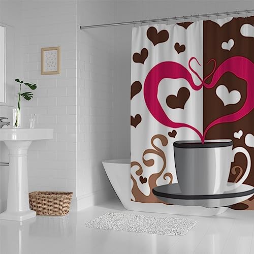 Hapuxt Shower Curtain with 12 Hooks Coffee Heart Love Design 60x72in