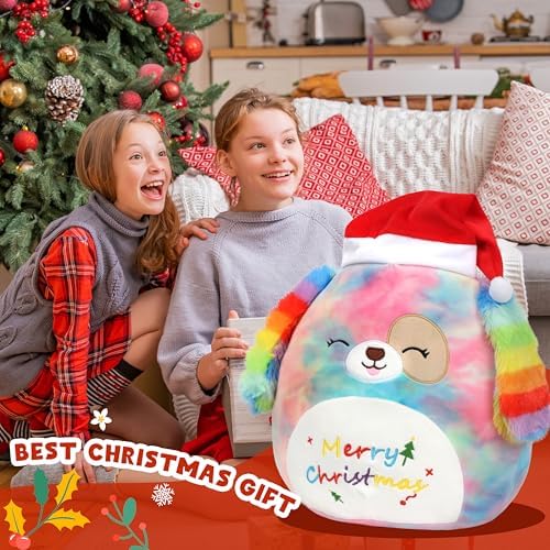 Easfan 12 Inch Christmas Rainbow Dog Plush Pillow