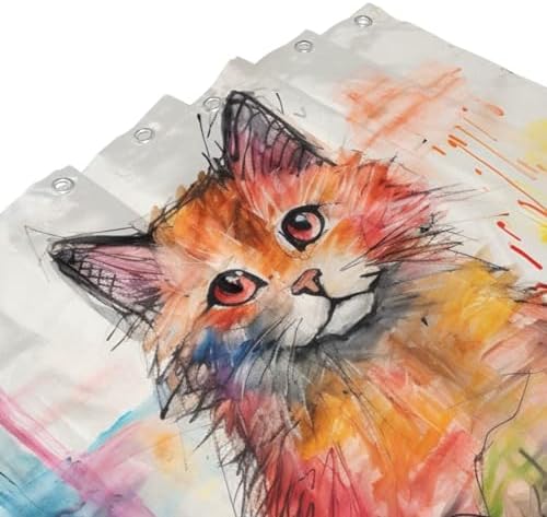 Cute Cat Shower Curtain Set with 12 Hooks 72x72in