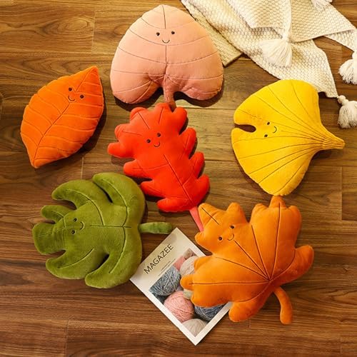 Soft Plush Orange Leaf Pillow for Home Decor