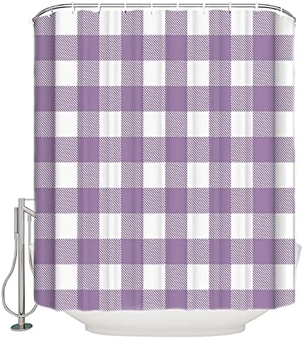 TocaHome 60x72in Purple and White Tartar Plaid Waterproof Shower Curtain Set