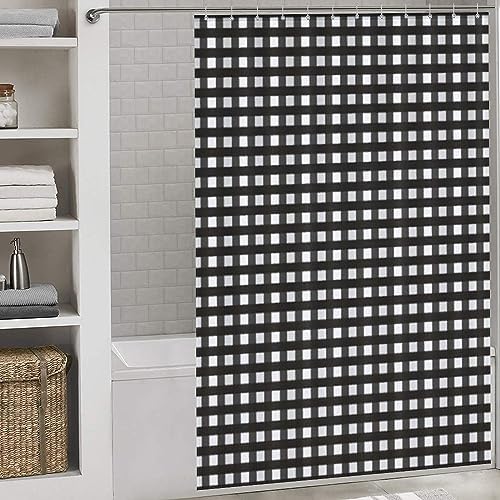 Nosarte Black Gingham Shower Curtain Set with 12 Hooks