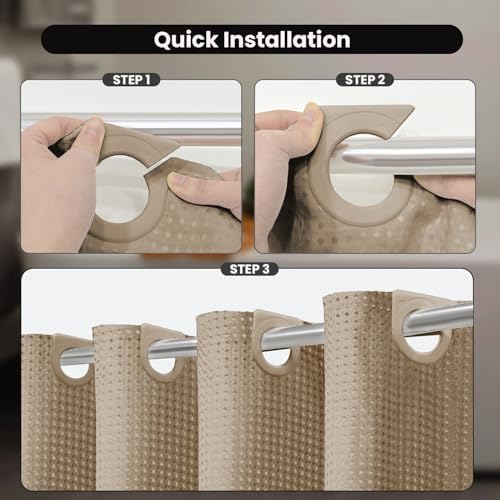 Easy Set No-Hook Waffle Washable Shower Curtain Set